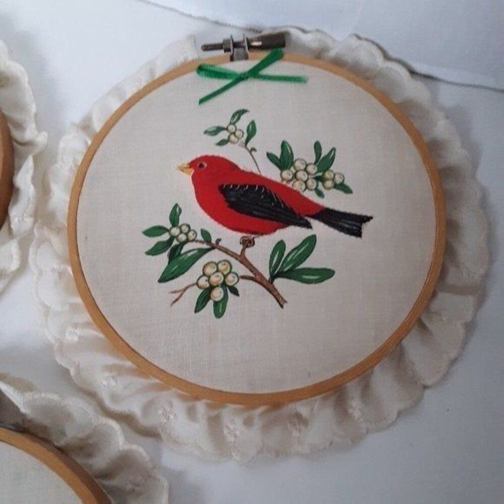 5pcs Vintage Christmas Bird Wall Hanging - Picture 3 of 10